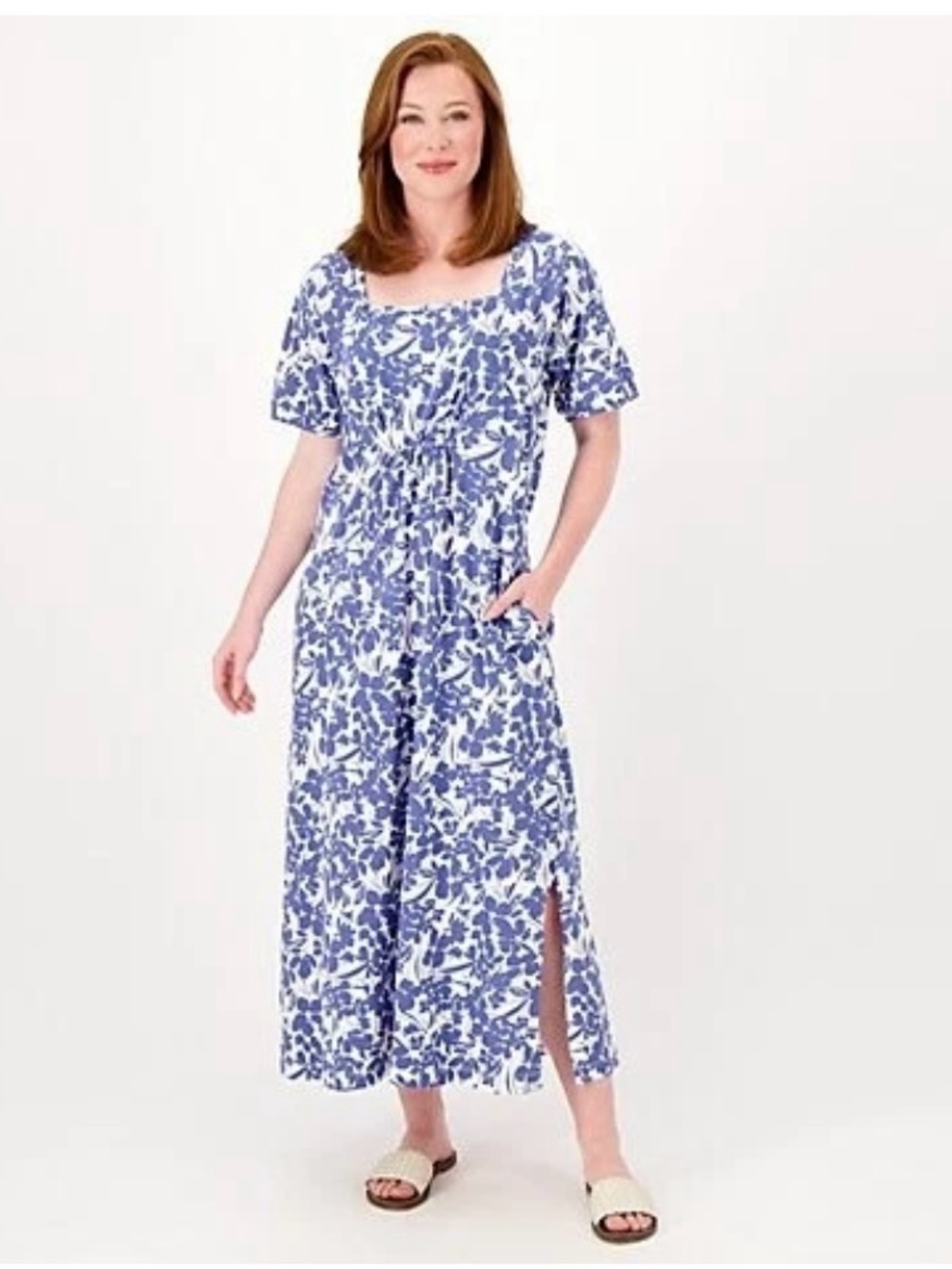 New Stan Herman Printed Knit Jersey Maxi Dress Summer Cotton